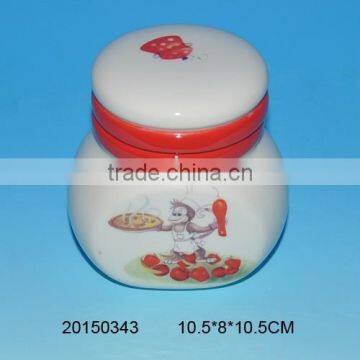 Lovely ceramic candy jar with monkey cook design