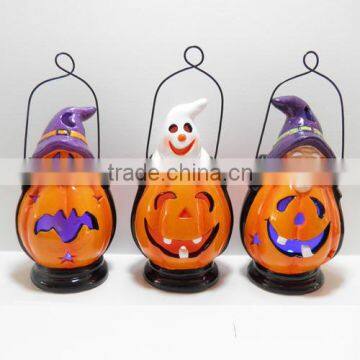 Halloween decorative hanging ceramic pumpkin decor with LED