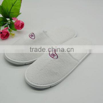 White Embroidered Fleece Hotel Disposable Slippers