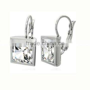 Classical design fashion jewelry stainless steel diamond earrings clear crystal shiny dongguan supplier (LE2354)