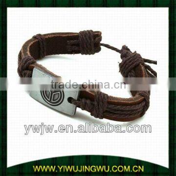 Natural Leather Engraved Peace Bracelet