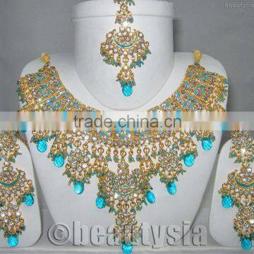 Meena Patti Bollywood Kundan Indian Jewelry Exquisite Necklace Set E37 Turquoise