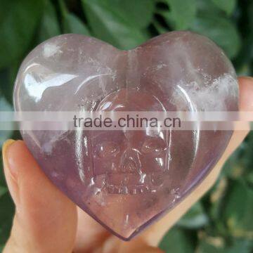 Natural Amethyst Quartz Crystal Heart Skull for Halloween Gift