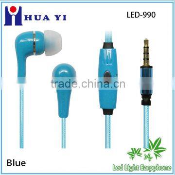 for mobile phone Glowing earphone,earphone with multi colors,in-ear earphone