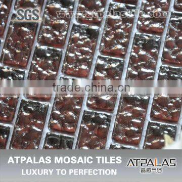 crystal glass mosaic tile,brown rough surface glass brick tiled, glass tile bathroom models