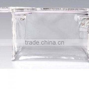 Clear vinyl pvc cosmetic packaging handle bag sewing from China manufacturer