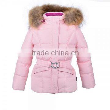 Pink Color Winter Padded Jacket Girls Clothes With Hoodie