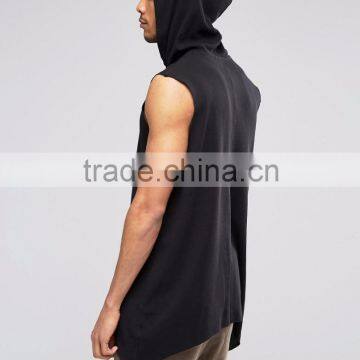 Daijun OEM 100% Cotton Latest Design Plain Men Black Hoodis Singlet photo-2