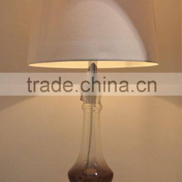 nice glass table lamp with gradually varied purple color lampstand and white cylinder fabric shade for livingroom night lighting