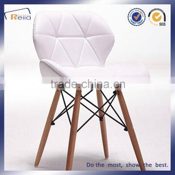 Beautiful white leather dining chair with wood legs