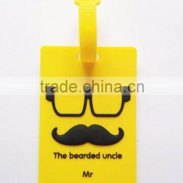 Moustache Funny Printing Soft Rubber Luggage Tag PVC Custom Shaped Bag Tags