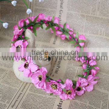 popular pink color wedding artificial flower favour head band hair wreath