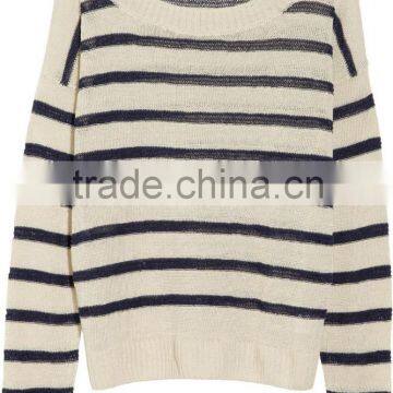 15JWL0216 woman stripe knit linen pullover sweater