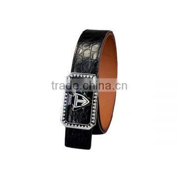 Classic Handmade Men Genuine Crocodile Leather Belt Black with Stainless Steel Buckle