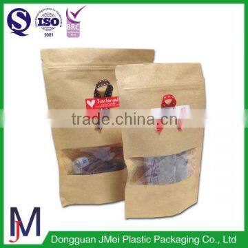 Food grade brown kraft stand up paper bag with window/Kraft Paper Bag