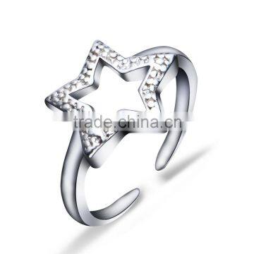 Women's Girls' Open Size Star Charm Ring in 925 Sterling Silver