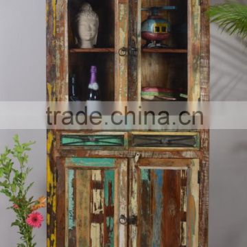 Recycled wood glass cabinet