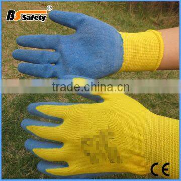 BSSAFETY Polyester liner anti slip crinkle latex coated industrial work gloves