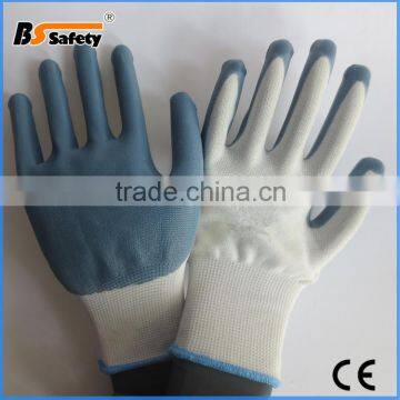 BSSAFETY Colored Nitrile coated 13 needle polyester PVC working glove printed logo