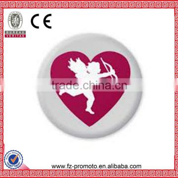 customized white printed heart Cupid round pin buttons badge metal badge