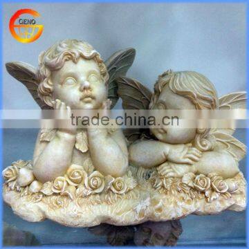 beige resin boy and girl angels for home &garden decor