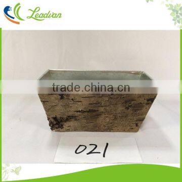China Supplier Decoration Wooden Design Outdoor Garden Metal Bark Flower Pot for 2017 Square Metal Bark Flower Pot