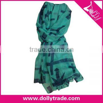 Yiwu Market Cross Printing Green Turkey Scarf And Shawl 2016