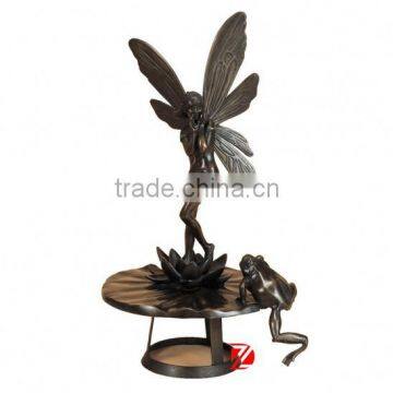 Bronze standing on the lotus angel fairy with frog garden water fountain