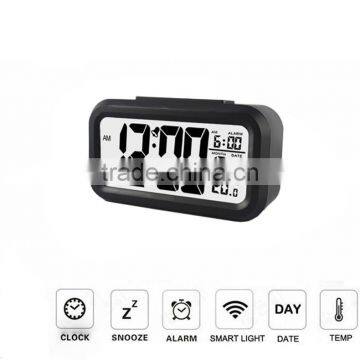 Digital Clock LCD Clock Light Control Backlight Time Calendar Thermometer Snooze Plastic Alarm Clock