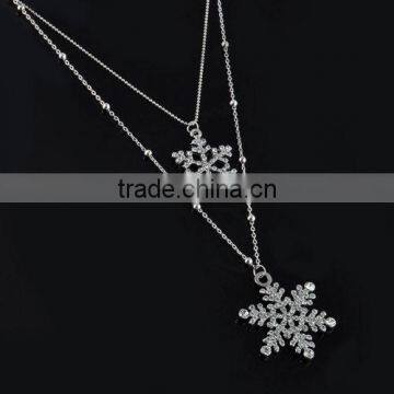 Cheap Crystal Rhinestone Double Snowflake Pendant Silver Necklace Women Xmas Gift photo-3