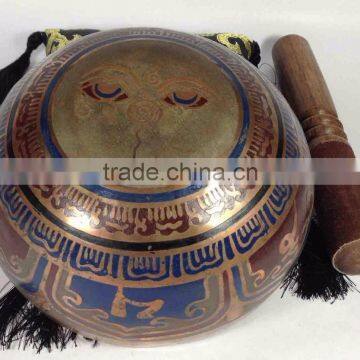 High Quality Handmade in Nepal Meditation Monastery Color Painted Mantra Carved Singing Bowl photo-3