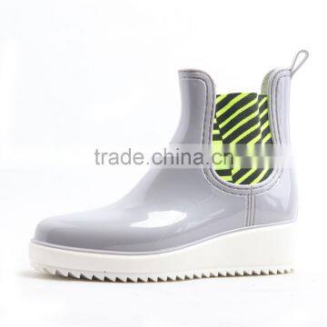 New Design Wedge Thick Heel Chelsea Shiny PVC Chelsea Rain Boots Women photo-5