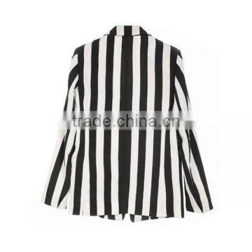 White/black Stripe Long Sleeve Women Winter Jacket With Single Buttoned photo-2