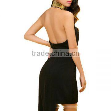 Fashion Designs Sleeveless Backless Shoulderless Sexy Ladies Black Front Short and Long Back Blouse photo-5