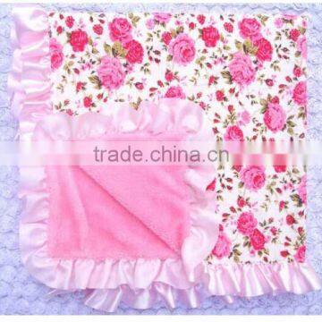 China Low Price High Quality Wholesale Cotton Soft Blanket With Satin Ruffle for Baby Warmer Cover photo-2