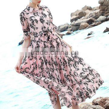 Maxnegio Printed Maxi Chiffon Long Pink Beach Dress photo-3