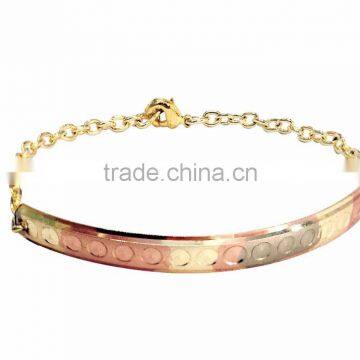 Three Tone Plated Bangle Bracelet With Extension Link Chain