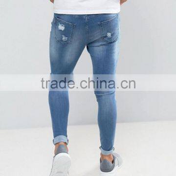 2017 Blue Ripped Skinny Fit Distressed Mens Biker Jeans Stretch-cotton Jeans photo-3