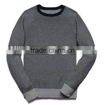 Raglan Long Sleeve Rib Knit Black Neckline Cotton Sweater Mens Striped Pullover photo-4