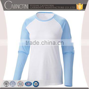 wholesale breathable long sleeve polyester two tone t-shirt for woman