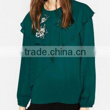 Runwaylover EY2373B Europe Style 2017 Ladies Fashion Falbala Embroidery Blouse