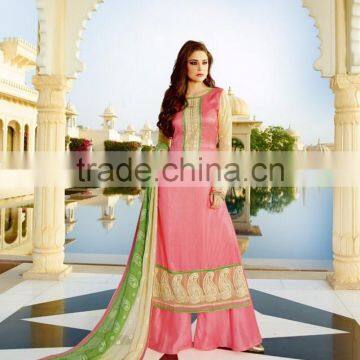 Lite Salmon Color Straight Cut Bottom Cream embroidery Border Cream design Designer Semi Stitch Salwar Kameez