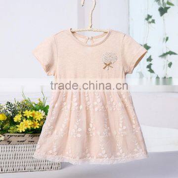 Wholesale 100% Natural Cotton Baby Girls Princess Dress Short Sleeves Summer Casual Style