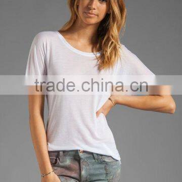 cuffed sleeves round neck white tee shirts for girls