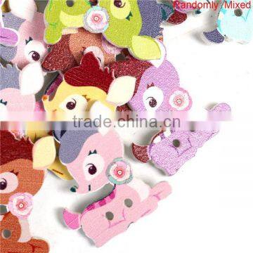 Wood Sewing Buttons Scrapbooking 2 Holes Deer Animal At Random Flower Pattern