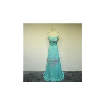 Turquoise Chiffon Bridesmaid Dresses With Pleated Sash BM1531