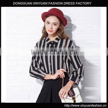Custom Women Tops and Blouses Long Sleeve Chiffon Blouses, 2016 Fashion Striped Blouses and Tops for Women