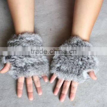 SJ079-01 One Size Fits Fingerless Rabbit Leather Fur Gloves