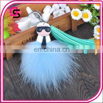 Double Faced Car Keychain Fox Fur Ball Bag Pendant