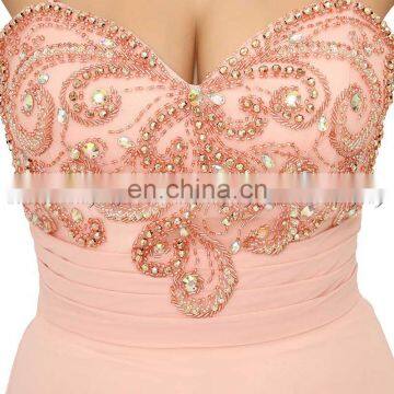 Unique Beading Beading Spaghetti Strap Chiffon Zipper A Line Long Blush Evening Dresses AJ018 photo-5